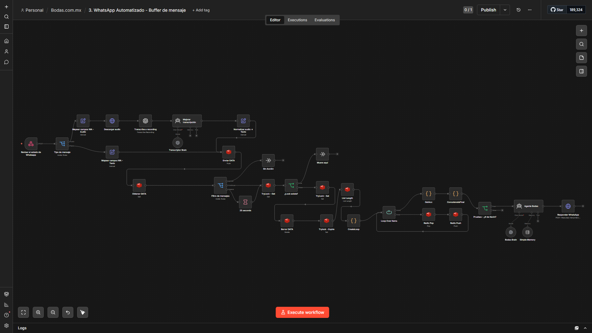 Workflow 3: WhatsApp + Buffer Redis + IA